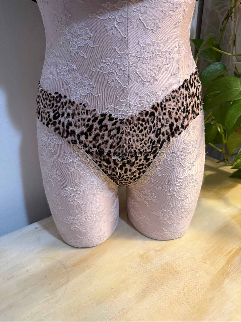Victoria's Secret Leopard Print Thong Panty - Beige and Black
